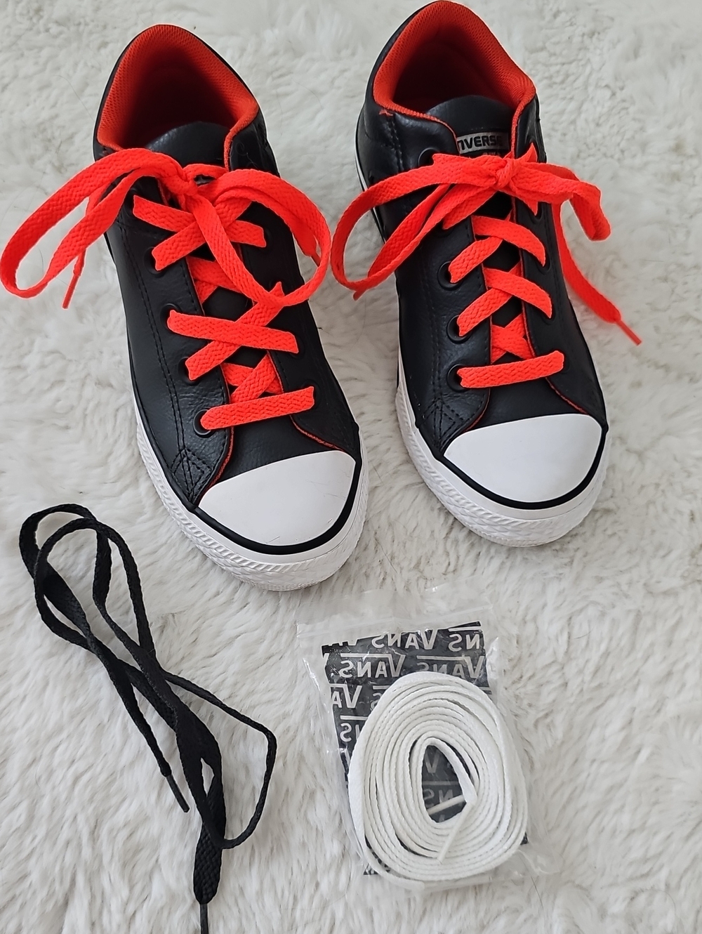Like New Converse Black Sneakers with Bright Orange Accents Youth Sz 1